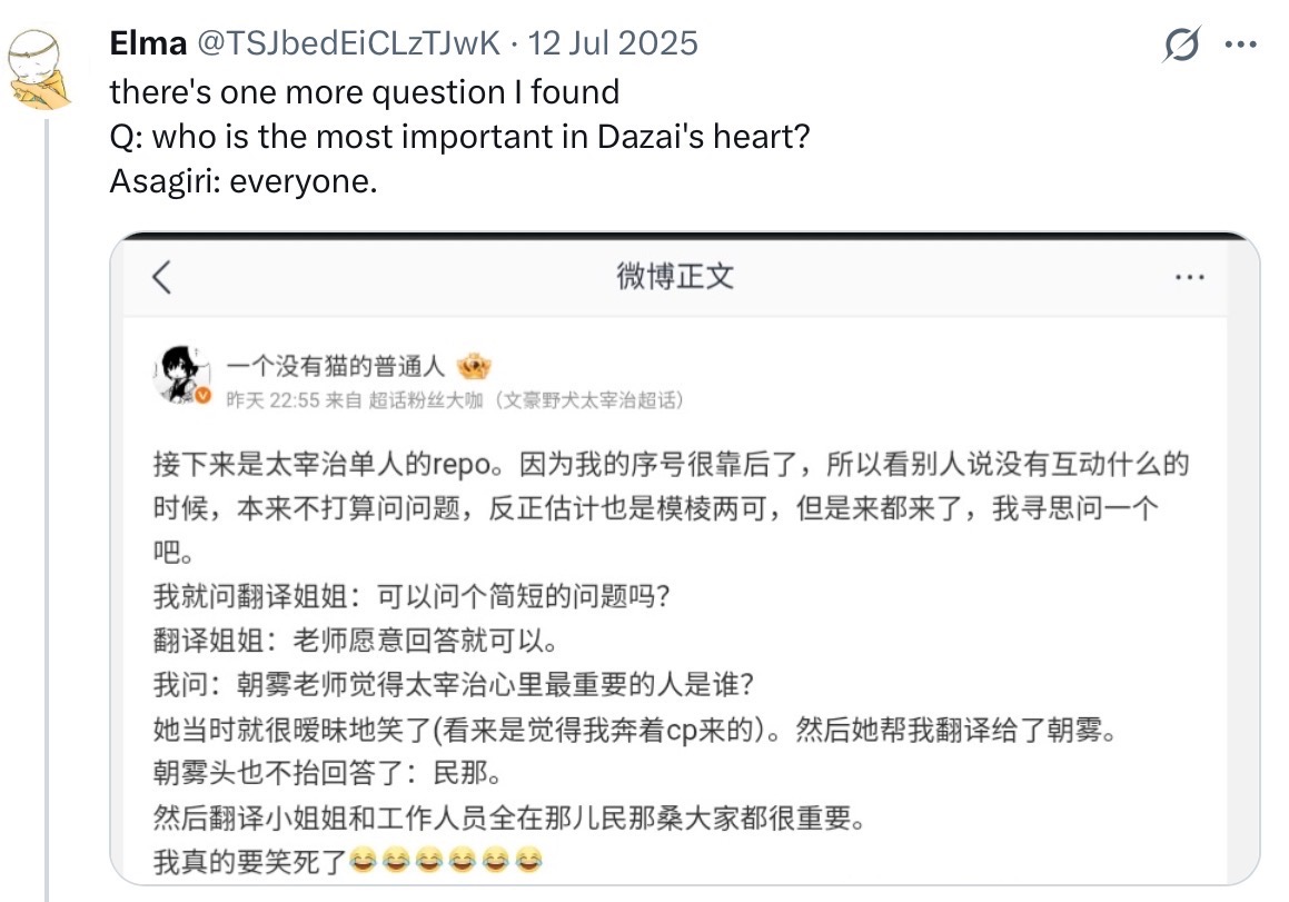 Jeongguk255's tweet photo. “Dazai would choose over_ ” no that man could never. https://t.co/lrCsWArwb4