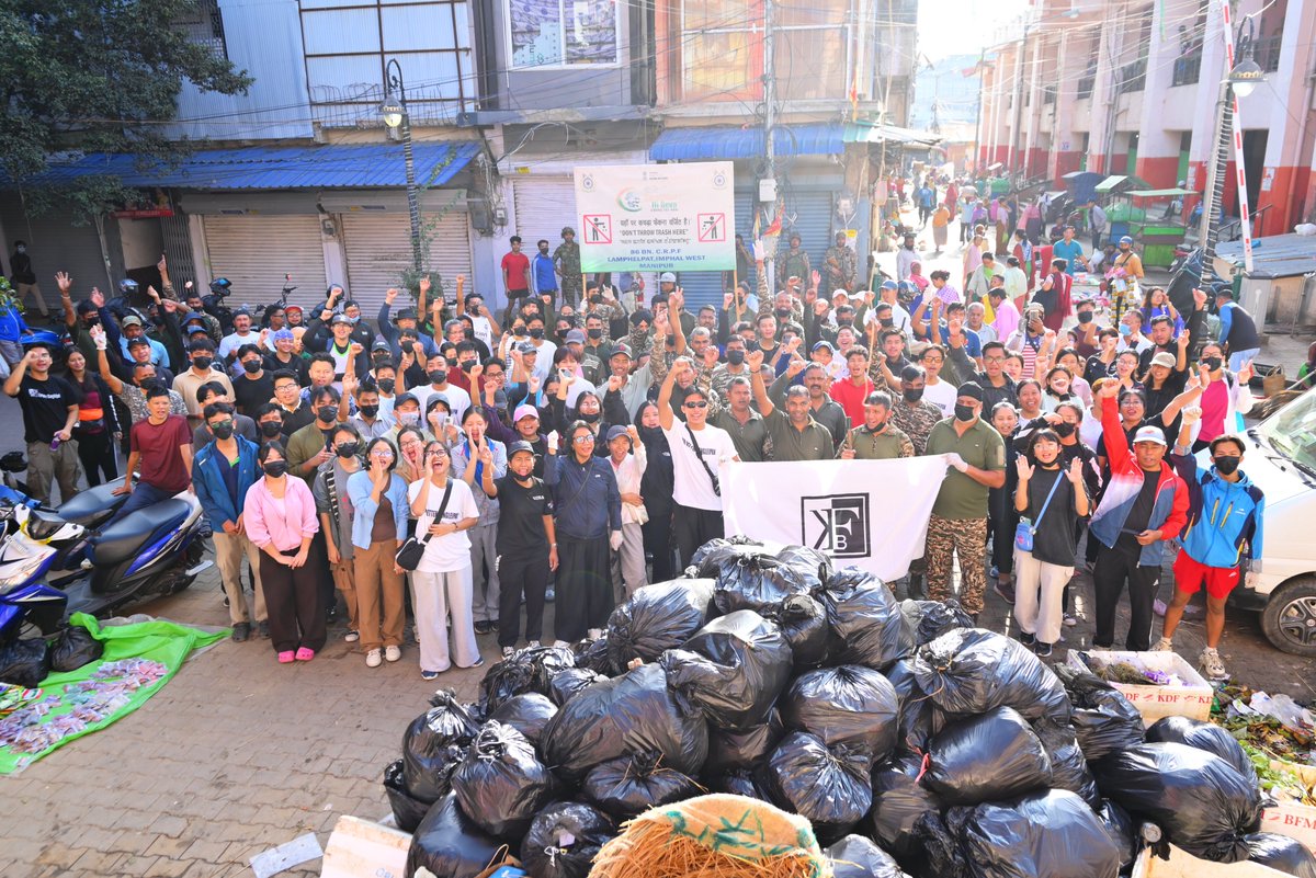 86Bncrpf's tweet photo. On 27 Sept 2026, under the supervision of  Commandant, 86 Bn CRPF,  as a part of the nationwide Swachhta Hi Seva campaign, the 86 Bn CRPF in collaboration with  SAI,Takyelpat  and For Better Kangleipak, organized a Mass Cleanliness Drive in  the area of IMA MARKET,Imphal,Manipur. https://t.co/BvFA06PSXz