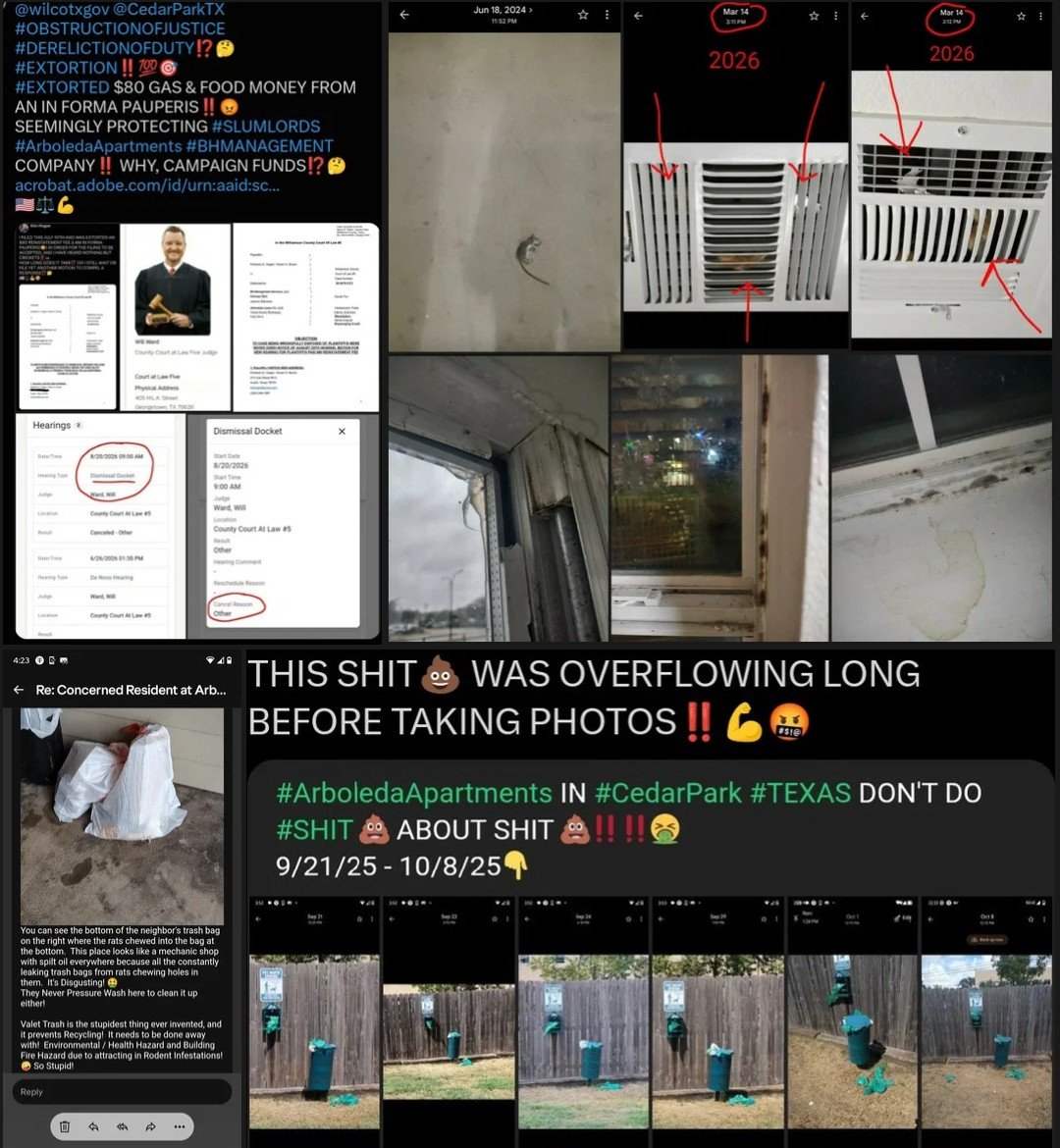 KimHoga79109202's tweet photo. @wilcotxgov @CedarParkTX
DISGUSTING #ABUSEOFPOWER &/OR #CONFLICTOFINTEREST BY THIS HIDEOUS JUDGE WHO'S PROTECTING #SLUMLORDS THAT CAUSED SERIOUS HARM TO MY DAUGHTER'S & MY HEALTH, & DISPARAGED OUR CREDIT‼️
DE NOVO BRIEF:
https://t.co/axAaJBAPz6
OBJECTION:
https://t.co/zSJZec9fAE https://t.co/mVOJ82QHwq