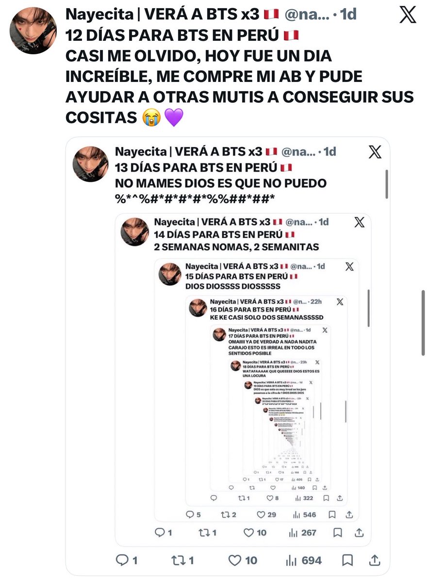 nayexthv's tweet photo. 11 DÍAS PARA BTS EN PERÚ 🇵🇪 
ME VA A DAR DIARREA https://t.co/0xpnSnj64N