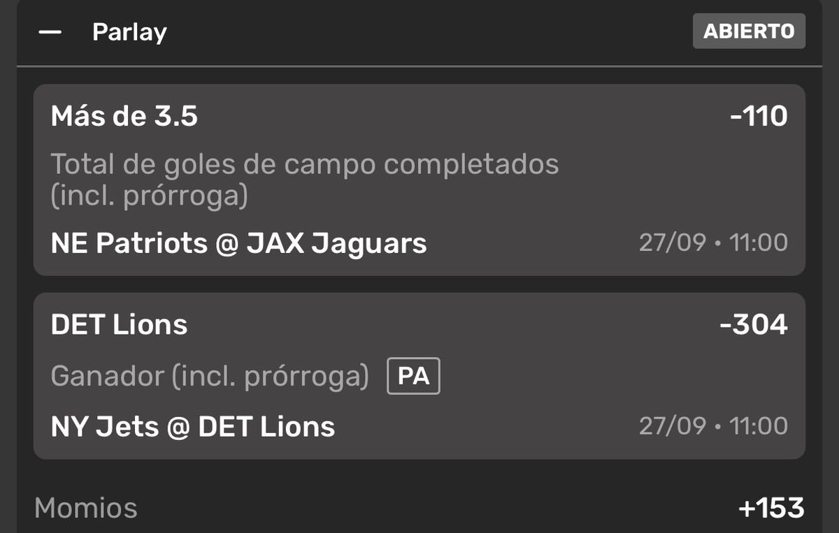 zapicks_'s tweet photo. Zapick - Early games NFL Week 3

Parlay
NEvsJAX - Partido cerrado con buenas defensas y buenos pateadores

DETvsNYJ - Detroit viene de perder y juegan en casa  

#zapicks
#NFLBetting 
#NFLBet https://t.co/GEAQVtLSNf