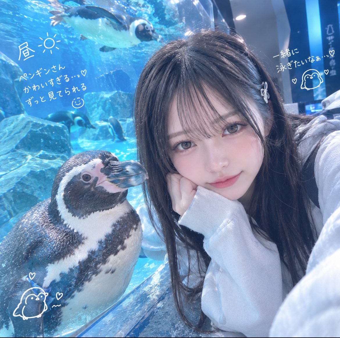 Motedou98p's tweet photo. 水族館きた〜🐧🫧
ペンギンさん可愛すぎてずっと見てる…♡

みんなは水族館行ったら何の生き物を見る？👀
私はペンギン一択かも🐧🤍

🐬イルカ
🐧ペンギン
🪼クラゲ
🦈サメ

みんなはどれ派？👀
#凛の日常 #AI美女 #AI女子 #aralt https://t.co/4km6kuua8j