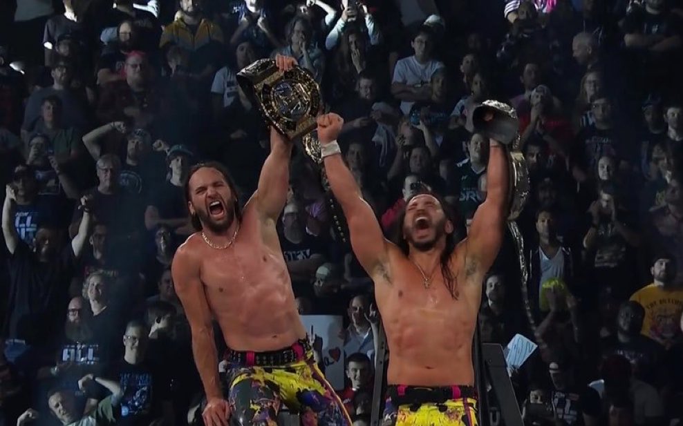 WrestleOps's tweet photo. The Young Bucks are the new AEW Tag Team Champions.

#AEWAllOut https://t.co/JMywKvuLxP