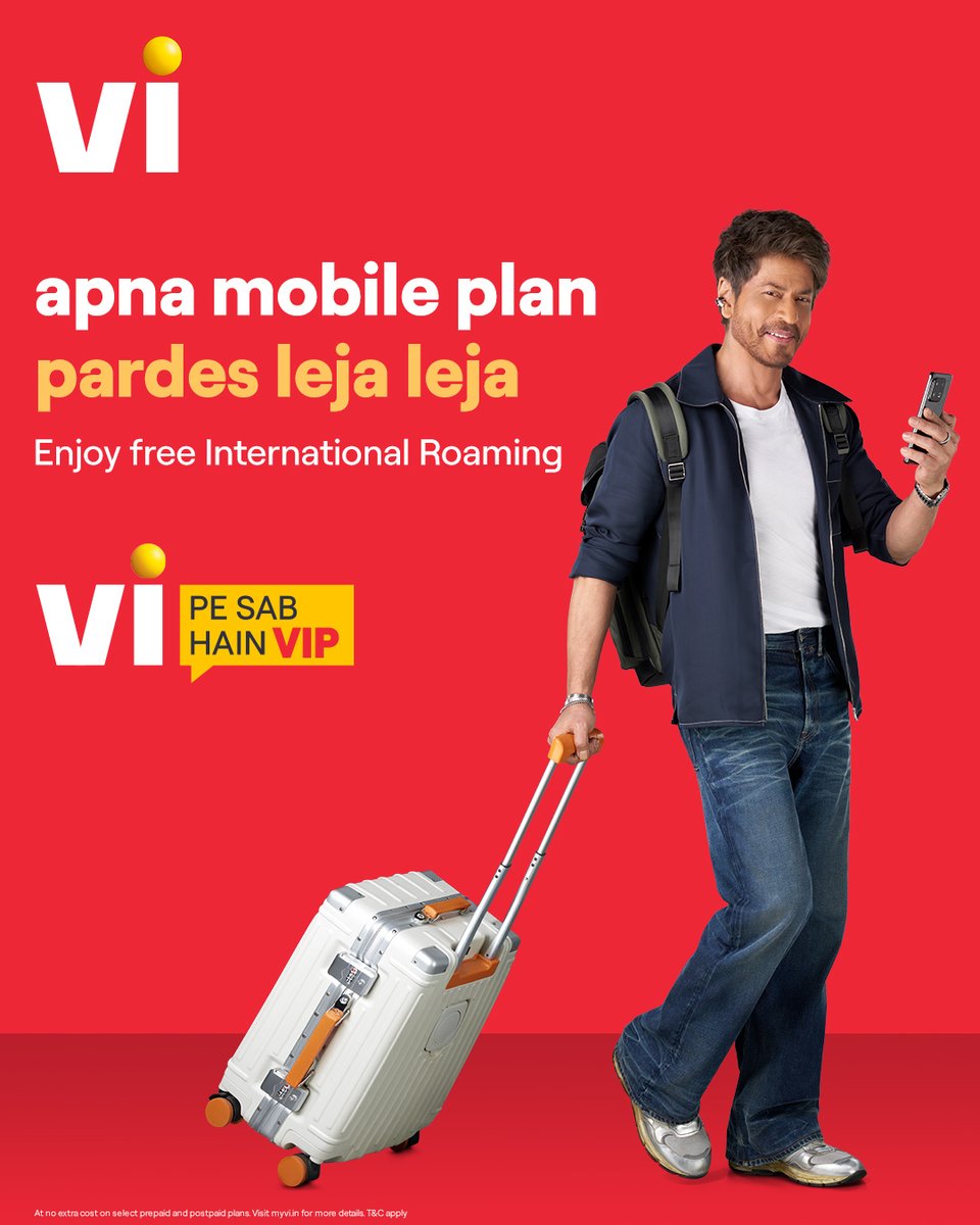ViCustomerCare's tweet photo. The aura of free international roaming >>>>>>
That's right, Shah Rukh Khan and you all get free international roaming on Vi.
On Vi, everyone is a VIP. We love all.❤️
.
.
#ViPeSabHainVIP #WeLoveAll #FreeInternationalRoaming #ViInternationalRoaming #Vi https://t.co/Ro6dSaGCND