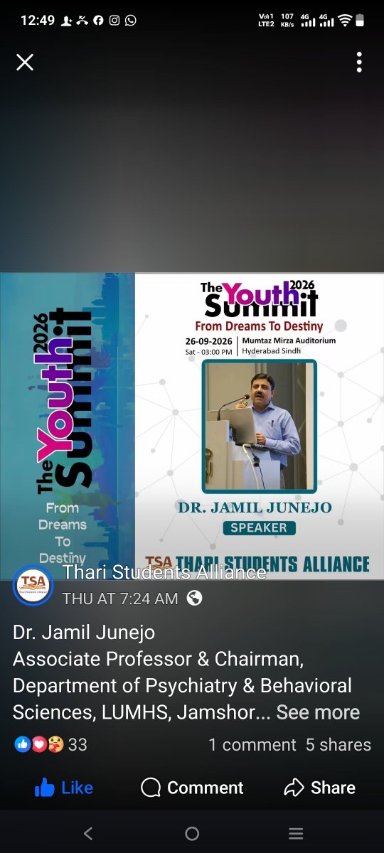 JunejoJamil's tweet photo. Had an incredible experience speaking at The Youth Summit 2026, "From Dreams To Destiny," organized by Thari Students Alliance.
What struck me most was the Despite everything, seeing this level of enthusiasm gives me real hope that Sindh is moving forward in education. https://t.co/8gnDHH0L2T