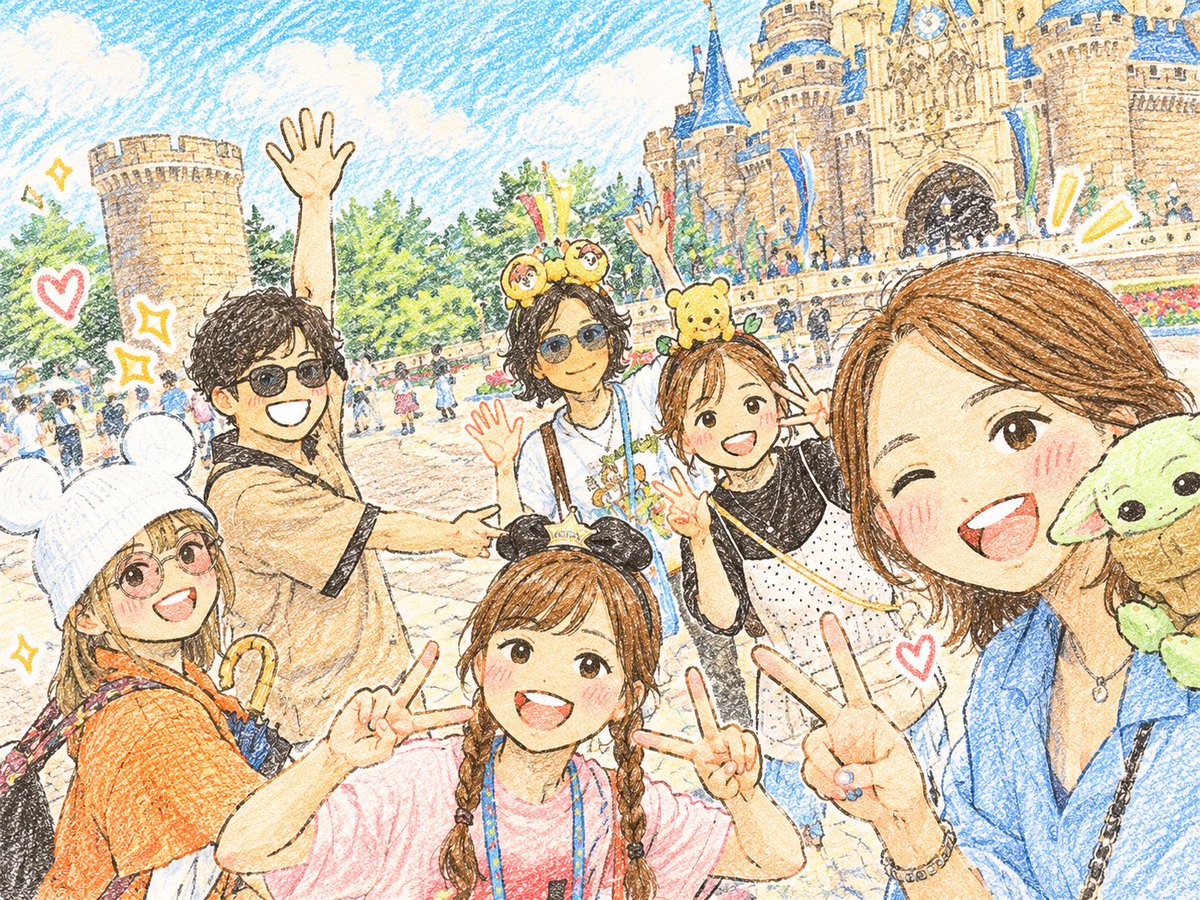 dclove__115's tweet photo. 以前の楽しかった時の写真をチャッピーにお絵描きにしてもらったらめっちゃ可愛くなったので供養

1〜2枚目:7月ディズニーランド
3〜4枚目:名古屋城武将グリ https://t.co/H2gGLCHuZw