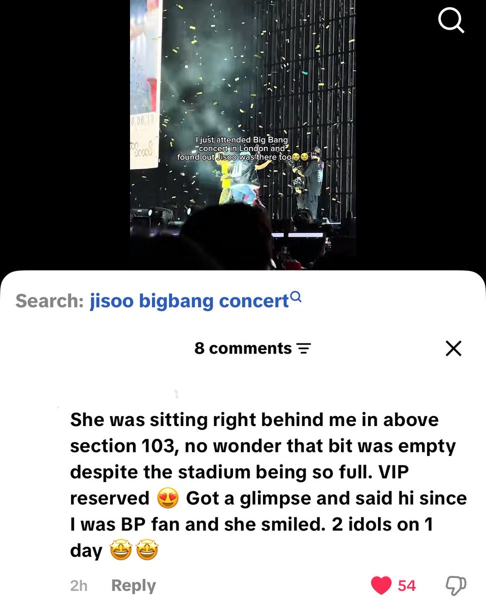 soowhat____'s tweet photo. G-dragon really said VIP for our princess lol another fan witnessing jisoo beautiful smile and sitting on section 103 is really Jisoo trademark https://t.co/zRnxFaChRJ