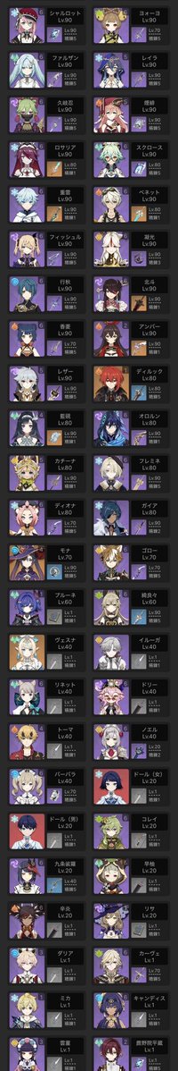 miu_7700's tweet photo. #原神の所持キャラ晒す見た人も
いつもは便乗しないけどたまにはやってみようかなぁとか思って。
セスリは鍛錬の道で2凸にするつもり。
あとはヴァレサ交換する予定〜 https://t.co/a8H0rIExfy