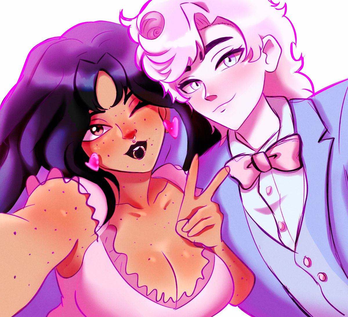 AnxiouzMeatball's tweet photo. “But first, let me take a selfie” 🤪🤳 

I was in such a coloring mood and I like I how it turned out 🥹 they look so cute together 🩷
#bloodmoneygame #bloodmoney #bloodmoneyoc #Harveyharvington #HarviCent #harveyXmillicent #selfshiptwt #yumesona #yumetwt #yumeshiptwt https://t.co/TePD8sjI7f