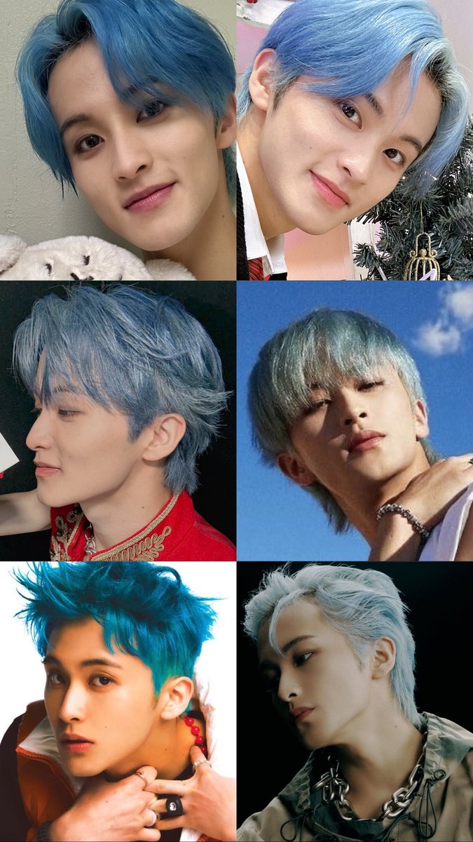 upperroomarklee's tweet photo. blue hair mark still reigns supreme. hands down one of his absolute best looks ever like i need this era back https://t.co/VHLIWH0xhY