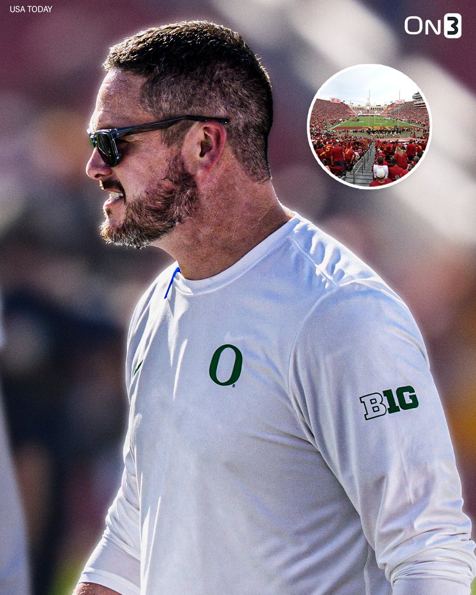 On3's tweet photo. NEW: Oregon head coach Dan Lanning takes a shot at USC's crowd: 

"I've watched three of their TV games. I haven't seen a game packed yet, but we were here, it was packed tonight. So I guess when the Ducks show up, that's how you fill up the Coliseum."

(h/t @jordan_mendoza5) 

https://t.co/6miKepMhb5