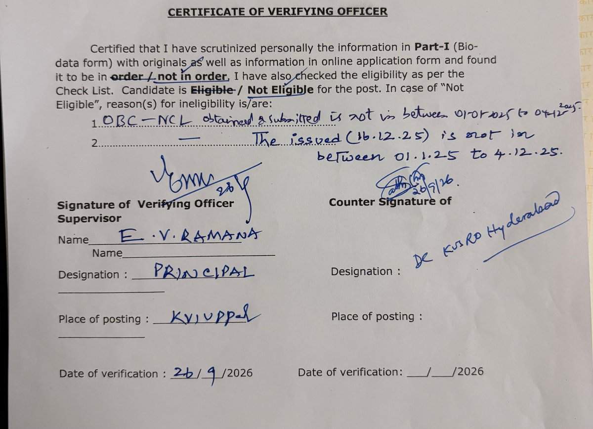 NasirSa56929262's tweet photo. Sir in KVS/NVS Recruitment 2025 they are rejecting us because of mere OBC-NCL certificate cut-off date i.e.

01.01.2025-04.12.2025.Due to this they are not allowing us to gve interview.We have cleared tough tier-1 and tier-2 exams.Please help us.
@AnilYadavmedia1 https://t.co/YUw85upkJN