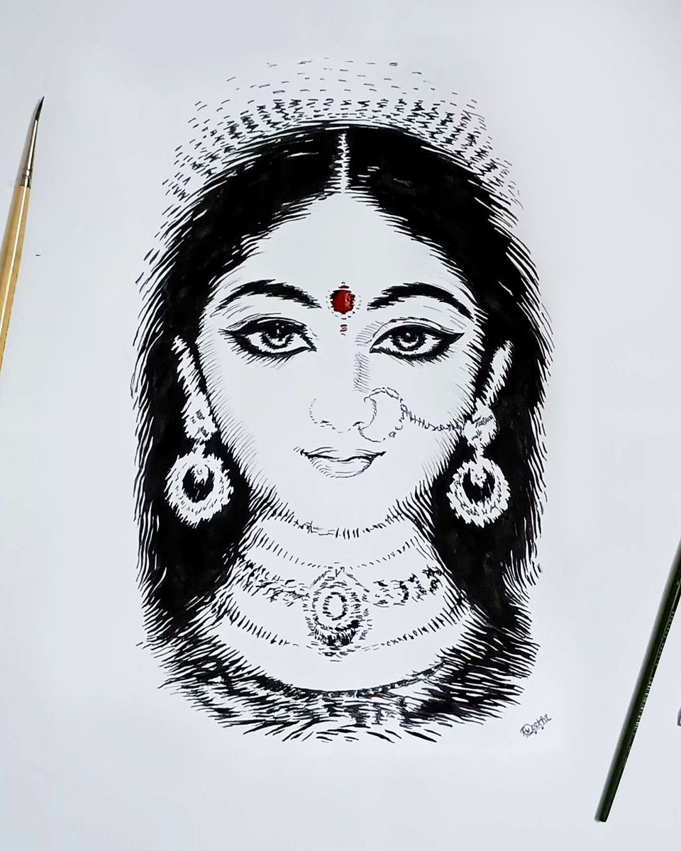 Preethibhatp's tweet photo. A dream, a reflection - Devi with a divine smile. ✨

A quiet ripple in a dream, a gentle presence in the soul. Devi appeared as a reflection in the water - serene, powerful, and wearing a subtle, knowing smile. Brought to sketch on paper straight from the realm of dreams.
#devi https://t.co/QU9OAN3W4E