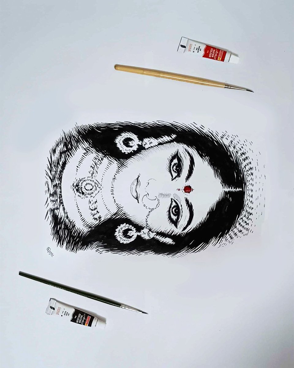 Preethibhatp's tweet photo. A dream, a reflection - Devi with a divine smile. ✨

A quiet ripple in a dream, a gentle presence in the soul. Devi appeared as a reflection in the water - serene, powerful, and wearing a subtle, knowing smile. Brought to sketch on paper straight from the realm of dreams.
#devi https://t.co/QU9OAN3W4E