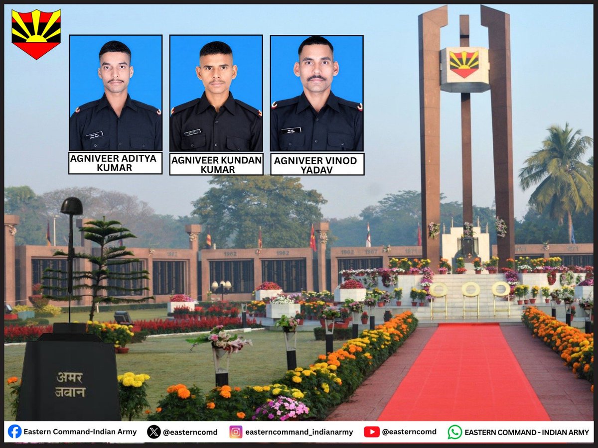 easterncomd's tweet photo. Lt Gen VMB Krishnan, #ArmyCdrEC & All Ranks express deepest condolences on the demise of Agniveer Aditya Kumar, Agniveer Kundan Kumar and Agniveer Vinod Yadav of #SpearCorps who gallantly made the supreme sacrifice in the line of duty in #Dibang, #ArunachalPradesh. #IndianArmy stands firmly with the Bereaved families.
लेफ्टिनेंट जनरल वीएमबी कृष्णन, #आर्मी_कमांडर, #पूर्वी_कमान और सभी रैंक #SpearCorps के अग्निवीर आदित्य कुमार, अग्निवीर कुंदन कुमार और अग्निवीर विनोद यादव, #Dibang, #ArunachalPradesh में ड्यूटी के दौरान सर्वोच्च बलिदान पर गहरी संवेदना व्यक्त करते हैं। #भारतीय_सेना दुख की इस घड़ी में शोकाकुल परिवारों के साथ है।
#पूर्वी_कमान
#कर्तव्य_पथ_पर
#EasternCommand
#InTheLineofDuty
#LestWeForget
#AssamRifles
@adgpi
@SpokespersonMoD
@HQ_IDS_India
@indiannavy
@IAF_MCC
@official_dgar
@ProDefKolkata
@IndiaCoastGuard
@HQ_DG_NCC
@SpearCorps
@PIB_India
@MyGovArunachal
@mygovassam
Facebook - https://t.co/NQ88ZtDvQ4
Instagram - https://t.co/mY8cmZpXdK