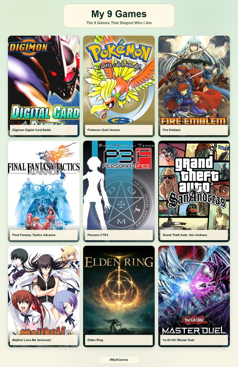 MakotoV7's tweet photo. Kinda wanted to take part in the latest trend.  

Some of them aren't my favorite game in their respective series' but they're the ones which got me into them or had the most influence.
#my9games https://t.co/UF3HIQTyWG