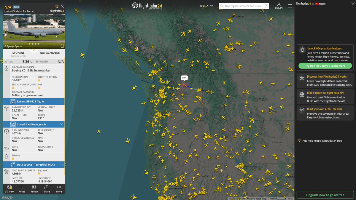 AIYeyENGDdJkjTr's tweet photo. Sept. 27, 2026
#Fairchild Air Force Base ==>
#NoCALLSIGN #AE0143 USAF KC-135R Stratotanker
#NoCALLSIGN #AE025D USAF KC-135R Stratotanker
#NoCALLSIGN #AE0594 USAF KC-135R Stratotanker https://t.co/WSAeprO5fj