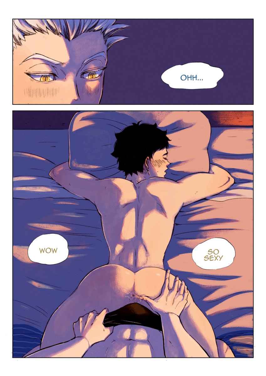 koukei45's tweet photo. Their inexperience showed. Bokuto started slow, struggling with the rhythm. Akaashi wasn't helping; spasming randomly, messing up the pace. Everything was new; sensations weird but pleasant, bodies running hot, hearts racing. Neither could hold out for long...#兎赤 #bokuaka #bkak https://t.co/z3eI9TdqUy