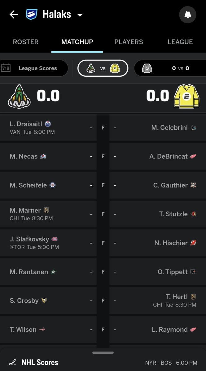 HabsHabitating's tweet photo. There are different types of leagues but the most typical one is a snake draft and a head to head point. So on the snake draft you follow an order if you go 1st on the first round you go last on the second and and it works basically like a normal draft pick by pick. Then you can change people on your roster with the ones available. Then once the season starts you compete with another person on the league one-on-one based on points. Every players wins points based on their performance on the league (saves, points, assists, shots, etc ) (For example I've added one of my matchups that'shead to head)

So basically your roster is your team, you need to have more points than the team you're competing against, it runs though the season and the best in division go to playoffs.