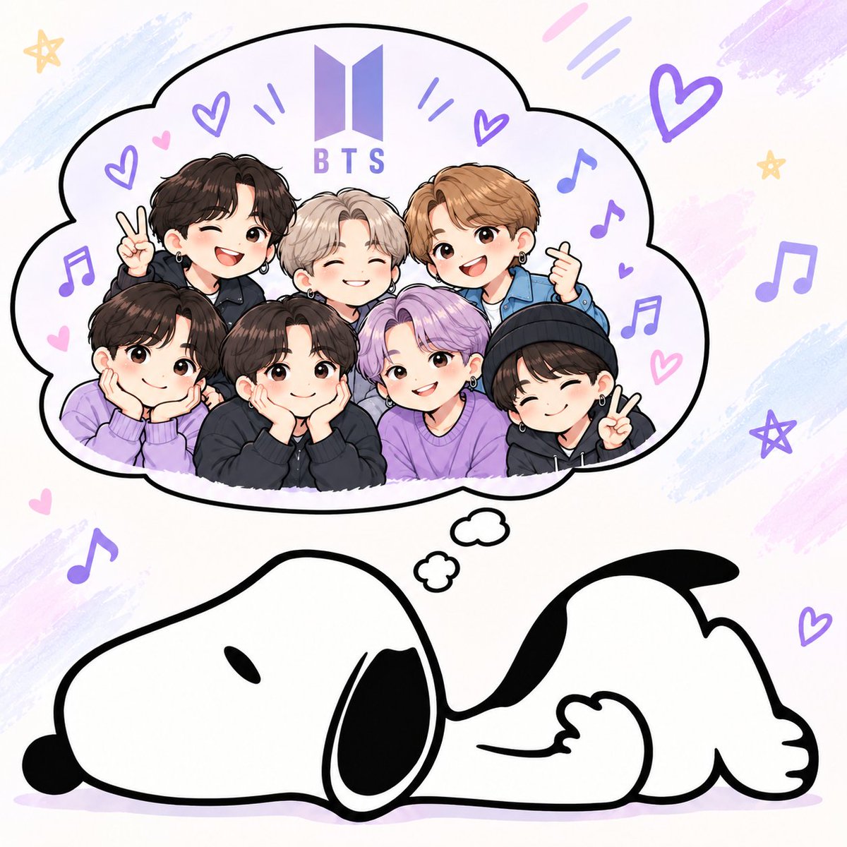 snoopyb047's tweet photo. スヌーピーの夢の中にBTS…音楽と愛でいっぱい。🎶✨ https://t.co/hUXi5m12jK