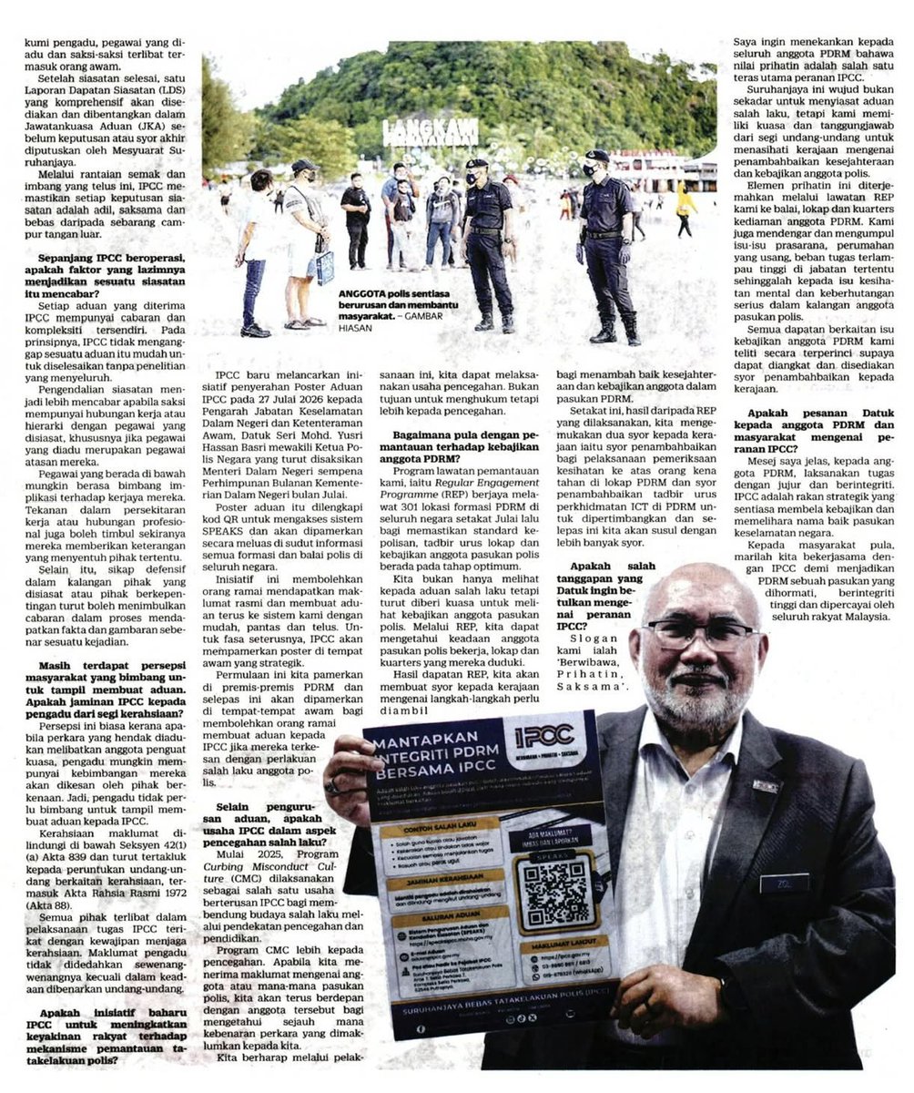 PDRMsia's tweet photo. KERATAN AKHBAR PILIHAN: INTEGRITI DIJAGA, PDRM DIHORMATI

Bacaan lanjut menerusi pautan berikut, 
https://t.co/b6YEUGrnvX

Sumber: Kosmo https://t.co/02RnrZoDB8