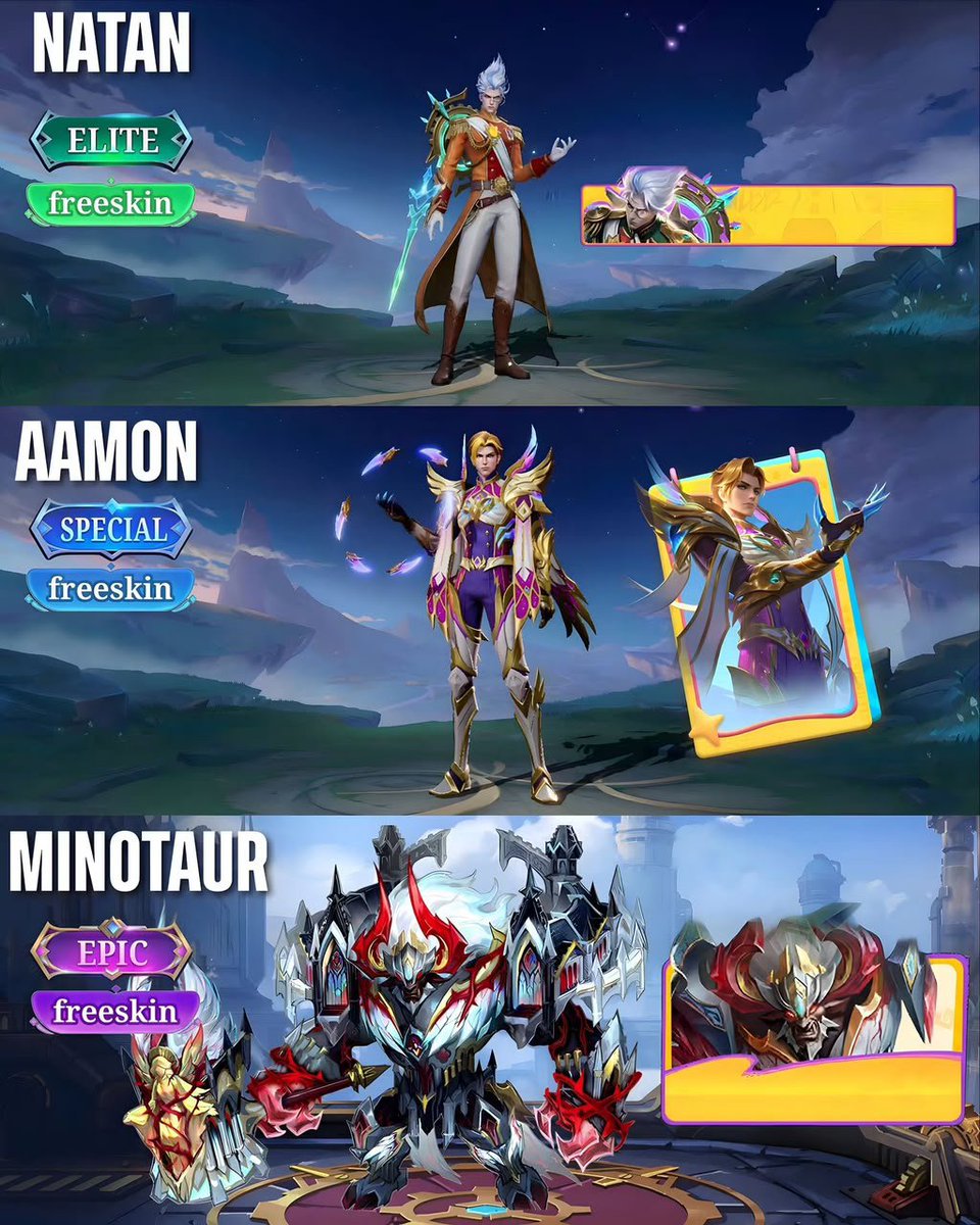 Txtmlbb_'s tweet photo. 3 Skin Baru Gratis ‼️
- Via Friend Fest Event https://t.co/57AiV5v3dn