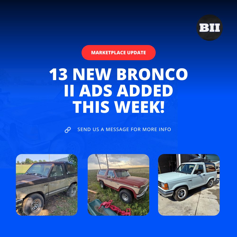 broncoforsale's tweet photo. Marketplace Update for September 26th

13 New Bronco II Ads added this Week!

See them all in our Bronco II Marketplace - send us a message for more information. https://t.co/UTsZXUD9Ml