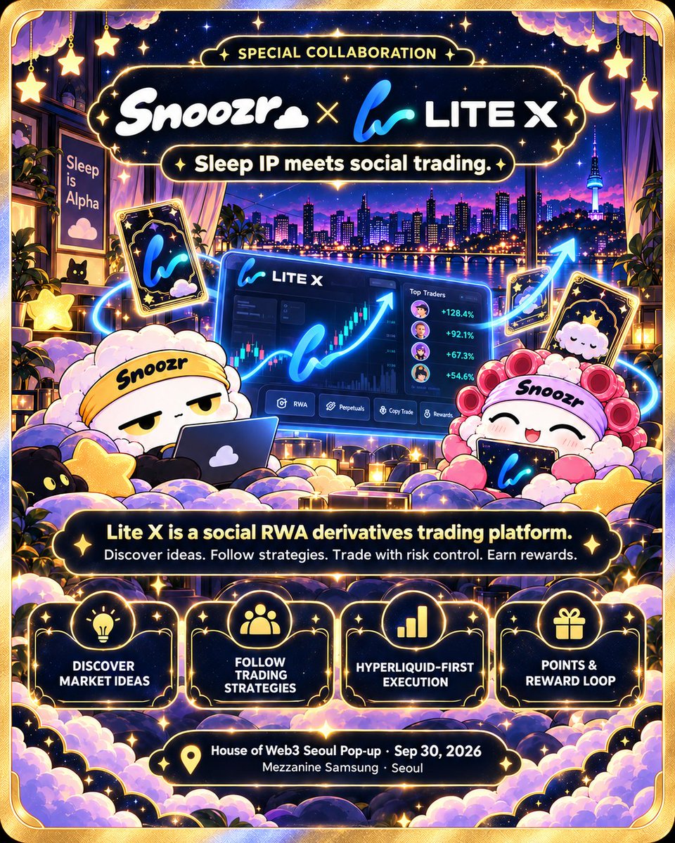 SnoozrAI's tweet photo. Seoul, are you ready? 👀

SNOOZR is teaming up with Lite X for a special offline pop-up at House of Web3 Seoul.

Follow @SnoozrAI  + @LiteXfun , join both TG communities, and complete the on-site quest to share a $2,000 prize pool. First come, first served. ⚡ https://t.co/HyIEUd3nYN