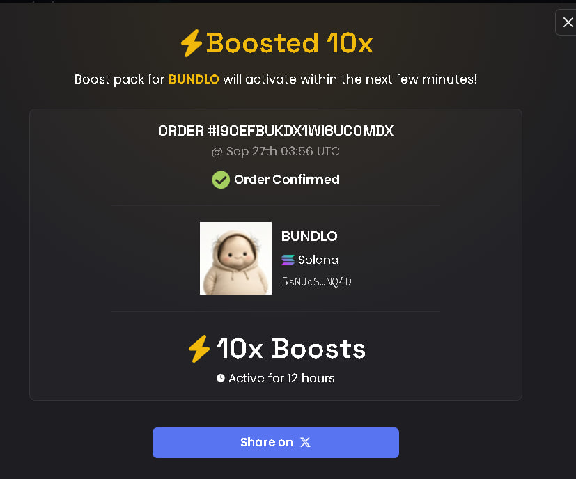 UseBundly's tweet photo. BUNDLO kept spamming our backend with this damn Dexscreener Boost thing.

It took us like 10 minutes to figure out what the hell it even does, and another 10 minutes to figure out where you’re supposed to pay for it.

Do people actually pay for this stuff? LMAOOOO

BUNDLO WHAT ARE YOU DOING 😭😂

We’re absolutely losing it over here.