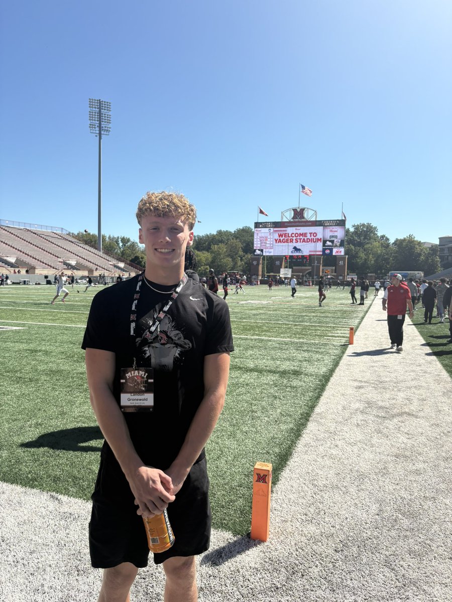 landonjg23's tweet photo. Had a Great time at Yager stadium to watch @MiamiOHFootball get a great win over uconn‼️Can’t wait to build our relationship even further. @NorthScottFB @RipCity7on7 @ByRobHowe @BlairASanderson @ACruse15 @A_Ragland14 @drew15martin @PrepRedzoneIA @On3 @AllenTrieu https://t.co/jNJHR8A001