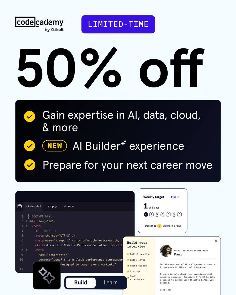 360201129Www's tweet photo. Take advantage of the new ✨ AI Builder ✨ experience in your Pro annual plan to learn while building. Create live prototypes from scratch and follow your custom learning roadmap. https://t.co/rcGvd9CfLb