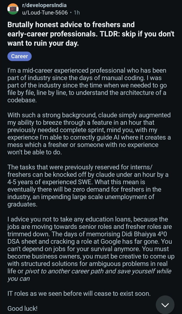AnshitGupta7x7's tweet photo. Brutally honest advice to freshers  : 

Skip if you don't want to ruin your day https://t.co/C3TrzJfDoA