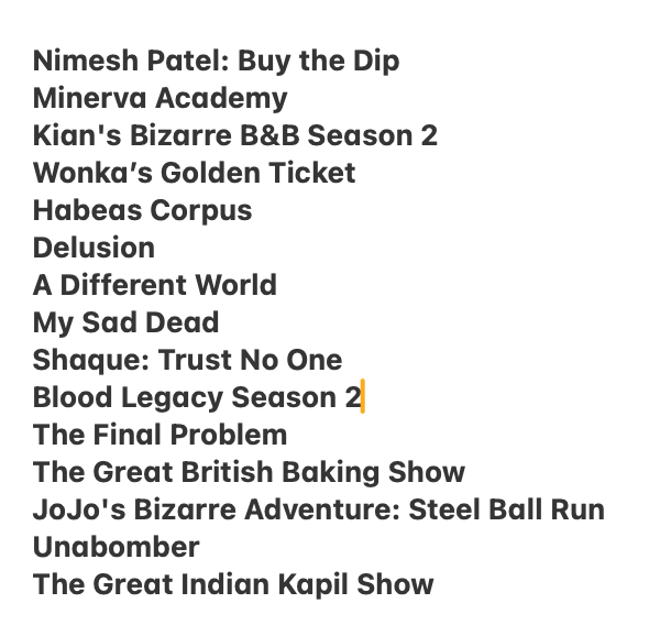 okaydo's tweet photo. @maxthegemini @jasimisinclair These are all the titles Netflix has released since Tuesday. https://t.co/y744LFe0rb