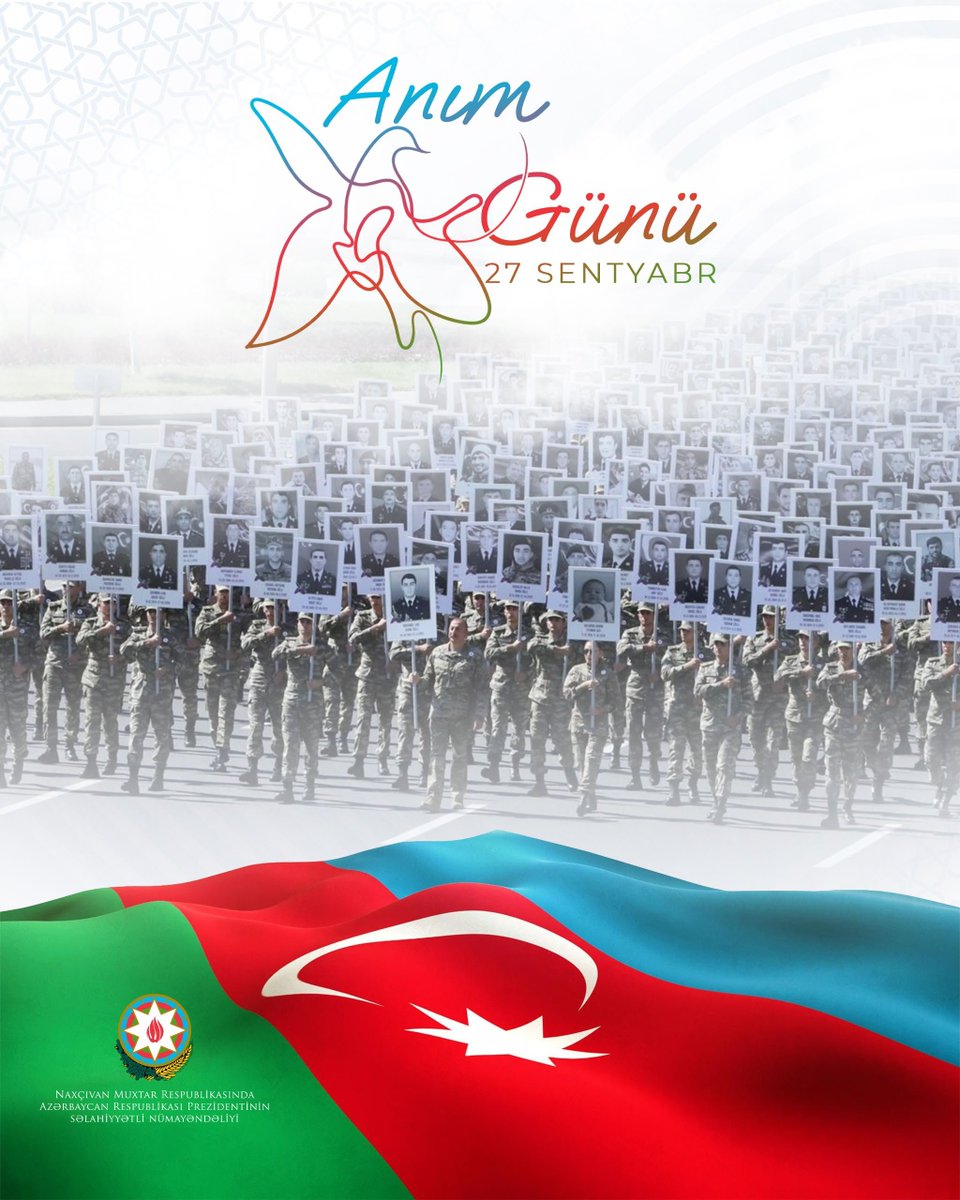 nmrnumayendelik's tweet photo. 27 Sentyabr – Anım Günüdür.

Vətənimizin ərazi bütövlüyü və suverenliyi uğrunda canından keçən şəhidlərimizin əziz xatirəsini dərin ehtiram və sonsuz minnətdarlıqla yad edirik. https://t.co/VgSKZ4el3L