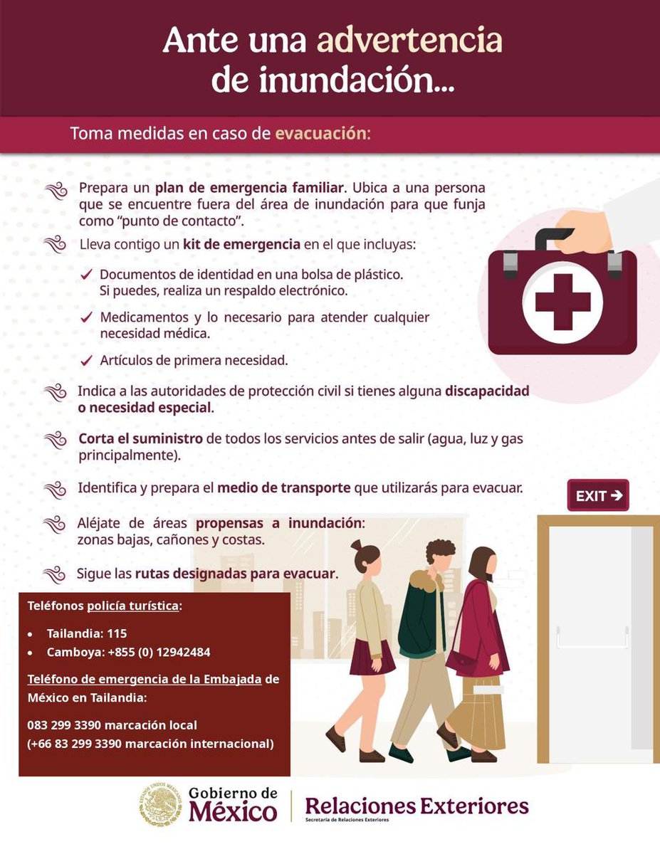 EmbaMexTai's tweet photo. Debido a las intensas lluvias registradas en Bangkok y alrededores se sugiere a la población mexicana mantenerse al pendiente de las indicaciones de las autoridades. https://t.co/WppAXOVl9T