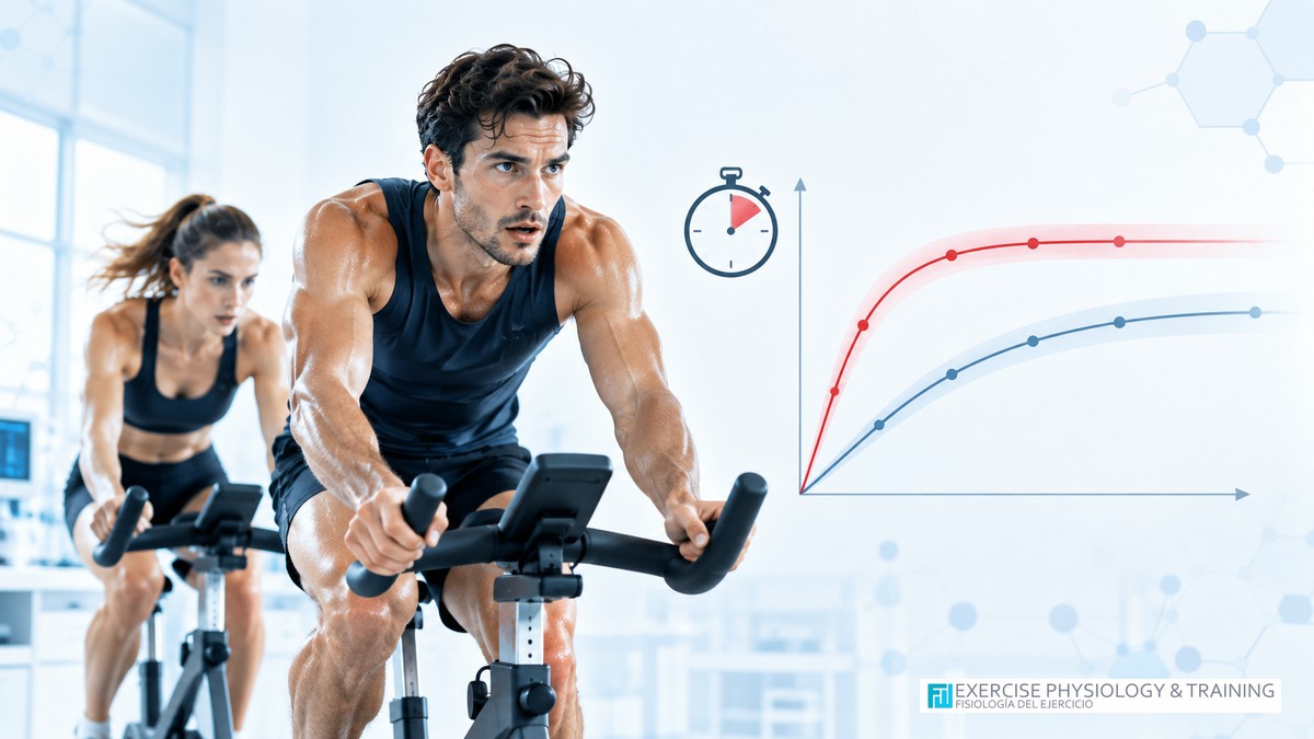 ChicharroJL's tweet photo. HIIT: MÁXIMA ADAPTACIÓN EN MENOS TIEMPO. El entrenamiento interválico intenso mejora la capacidad cardiorrespiratoria con gran eficiencia temporal: cerca del 80% de la adaptación máxima puede lograrse con sesiones breves. El ejercicio continuo también aporta beneficios cardiometabólicos relevantes, especialmente cuando se acumula suficiente volumen. (lee el artículo completo en BLOG JL Chicharro en https://t.co/ghlyA0rsYU) https://t.co/on6ISe5H9j