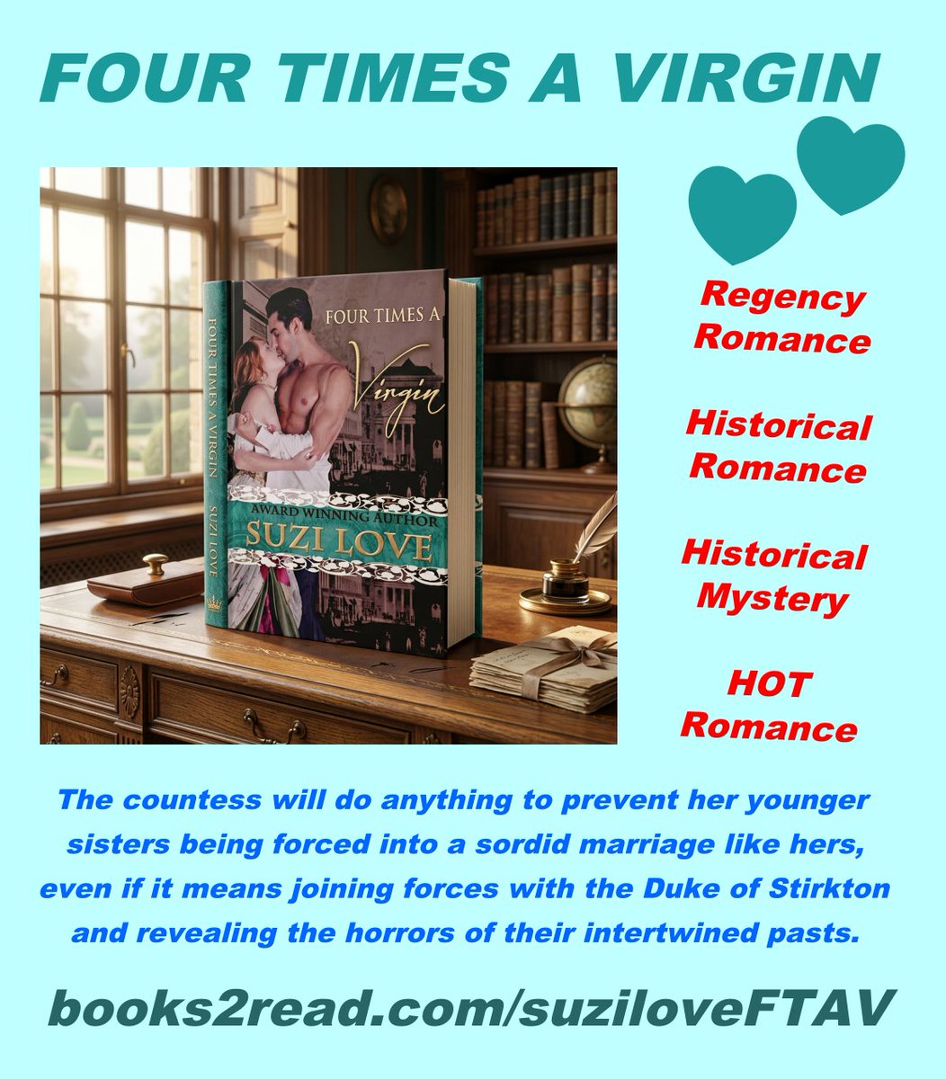 suzilove's tweet photo. Have you read Four Times A Virgin? Duke throws off his rigid upbringing #mystery #ReadARegency #RegencyRomance #HistoricalRomance #Mystery #HistoricalMystery #EroticRomance https://t.co/LR4H80qDZL https://t.co/eXMPkvjZwg