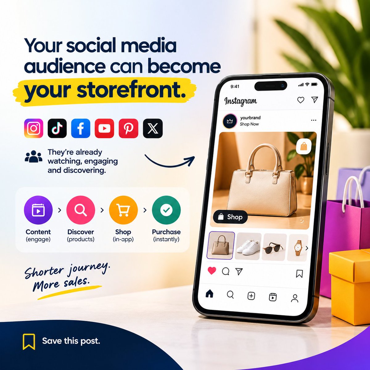 Favourmerchant's tweet photo. our social media audience can become your storefront. 🛍️

You already have people watching your content, engaging with your products, and discovering your brand.
#SocialCommerce #eCommerce #SocialSelling #eCommerceGrowth #OnlineBusiness #DigitalCommerce #favourmerchant https://t.co/Rwk8IKkO1H