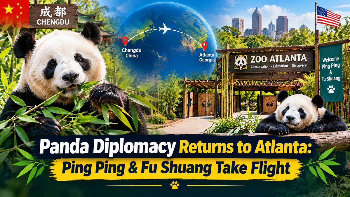 rrnewstrends's tweet photo. 🚨🐼 IT’S OFFICIAL: China’s newest diplomatic envoys, Ping Ping and Fu Shuang, are AIRBORNE and en route to @ZooATL!   The giant panda dry spell in Georgia is over.https://t.co/EOs3yRFDPf   #ZooAtlanta #PandaDiplomacy #GiantPandas #PingPing #FuShuang #AtlantaGA #TrendingNews https://t.co/h7dszEJR7c