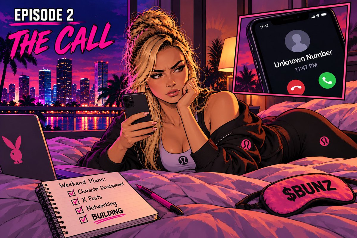 BUNZonHOOD's tweet photo. LULU: BUILT DIFFERENT 💗

EPISODE 2 — THE CALL

11:47 PM.

Miami is still glowing outside Lulu’s window, but she’s finally calling it a night.

She’s in bed scrolling through her phone, checking the latest posts about $BUNZ and watching the community slowly start to grow.

Then her phone rings.

UNKNOWN NUMBER.

Lulu stares at it.

Most people would ignore a call from an unknown number this late.

Lulu answers.

“Hello?”

There’s silence for a few seconds.

Then a voice:

“I heard you’re building something.”

Lulu sits up.

“Depends who’s asking.”

The voice laughs.

“$BUNZ.”

Now they have her attention.

Very few people know what Lulu has planned—and whoever is on the other end of the phone seems to know more than they should.

The caller tells her they’ve been watching what she’s building.

They have connections.

They have money.

And they might have an opportunity.

Lulu asks the obvious question.

“Who is this?”

The caller ignores it.

“Tomorrow. 9 PM. Check your messages.”

Click.

The call ends.

A few seconds later, Lulu’s phone buzzes.

One new message.

An address.

No name.

No explanation.

Just a location.

Lulu looks at the message for a moment.

Then smiles.

“Well… tomorrow just got interesting.”

TO BE CONTINUED…