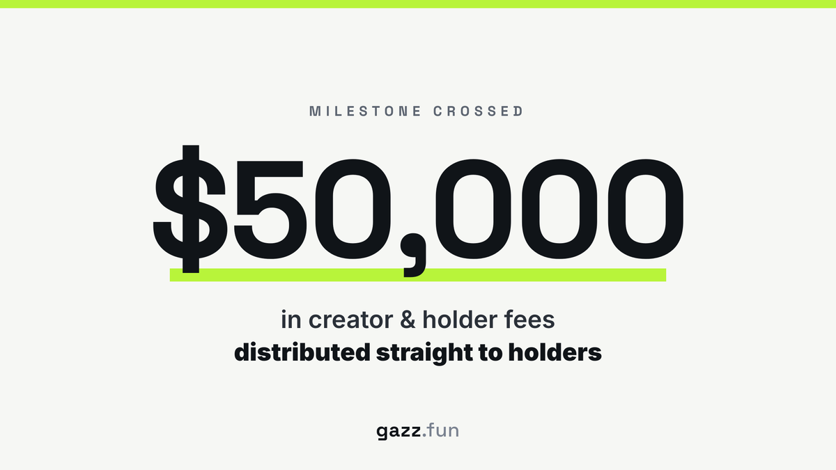 GAZZFUN's tweet photo. We just crossed 50,000$ in holder / creator fees!

Today is the day, 2 updates on https://t.co/xqZeiAy8Qv one you already know. https://t.co/33XEHdWBXN