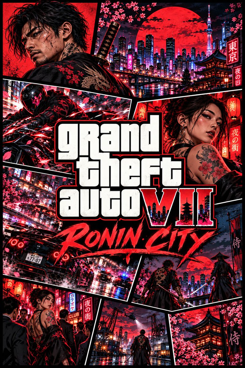 Animix360's tweet photo. @GamesAndWario @RockstarGames Grand Theft Auto 7 : Ronin City takes place in Ronin City, a massive open-world version of Tokyo, Japan, Sequel Grand Theft Auto 6 https://t.co/ibisbDlegE