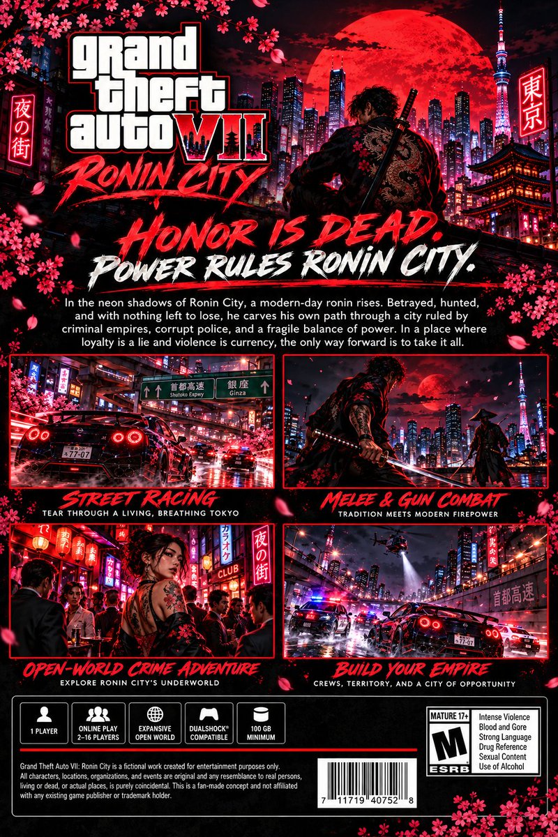 Animix360's tweet photo. @GamesAndWario @RockstarGames Grand Theft Auto 7 : Ronin City takes place in Ronin City, a massive open-world version of Tokyo, Japan, Sequel Grand Theft Auto 6 https://t.co/ibisbDlegE
