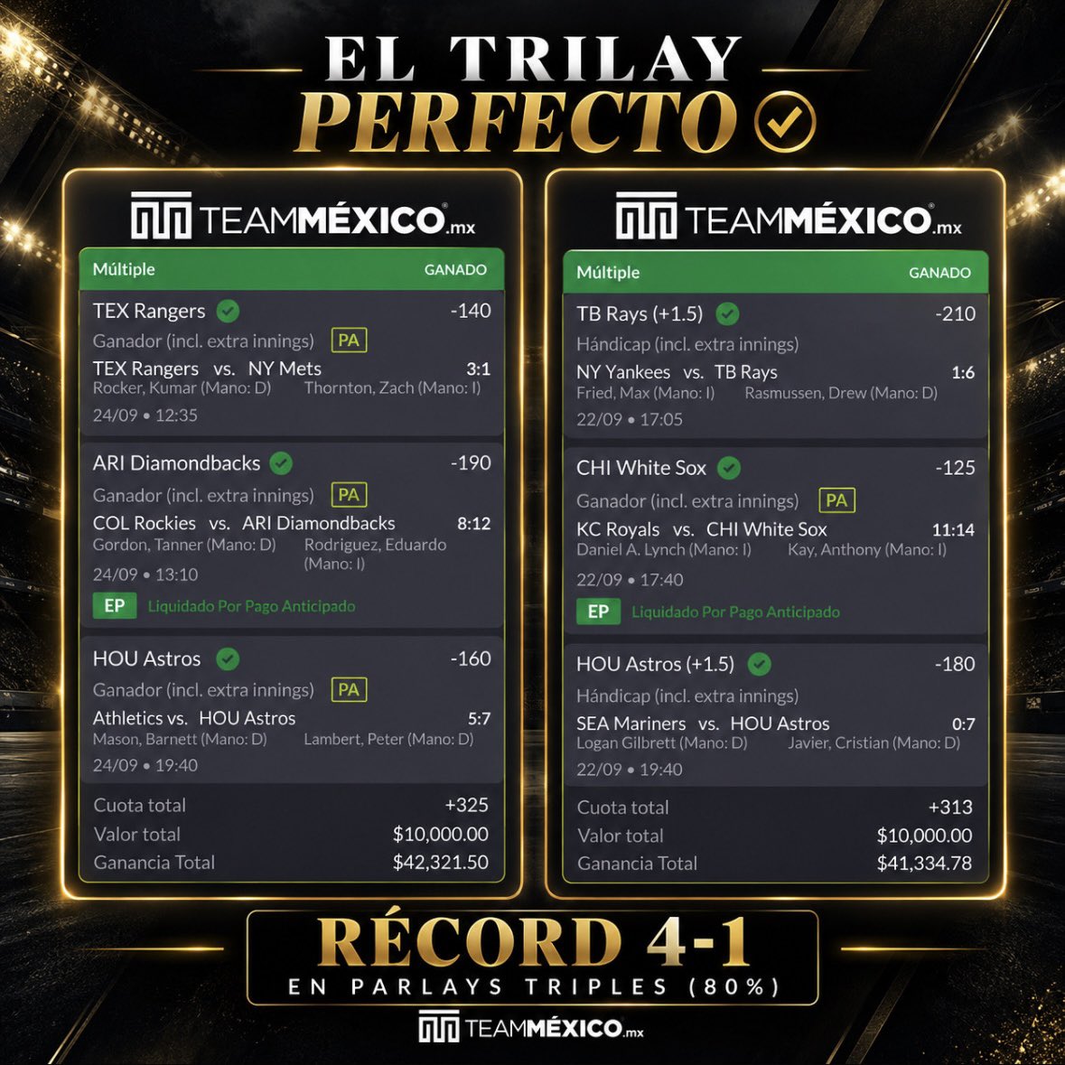 DiasPerfectos's tweet photo. OTRO TRILAY PERFECTO ✅ +$134,700 DE PURA UTILIDAD EN ESTAS JUGADAS 💣

ESTAMOS HACIENDO MUCHO DINERO EN TRIPLES Y HOY LO JUGAMOS TODOS JUNTOS 🔥 https://t.co/179NGkCFsh