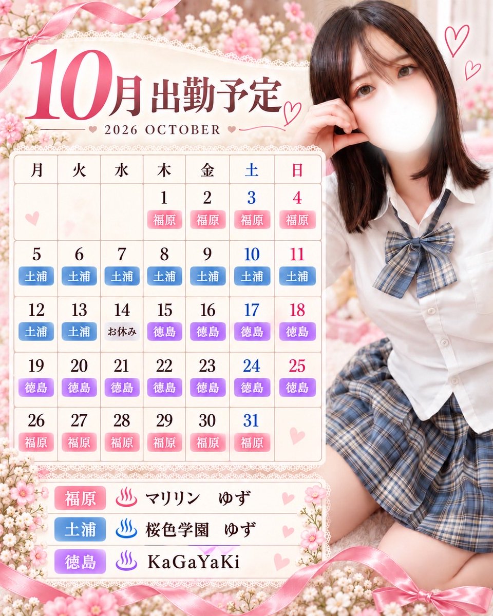 otku_0118's tweet photo. こんにちは😃　
おたくちゃんだよ❣️
10月の予定決まったよ🗓️
ご予約お待ちしてます！
プロフィールには
今おるところのURL貼ってるので、
よろしくお願いします🥺 https://t.co/1Pp7oSNSp1