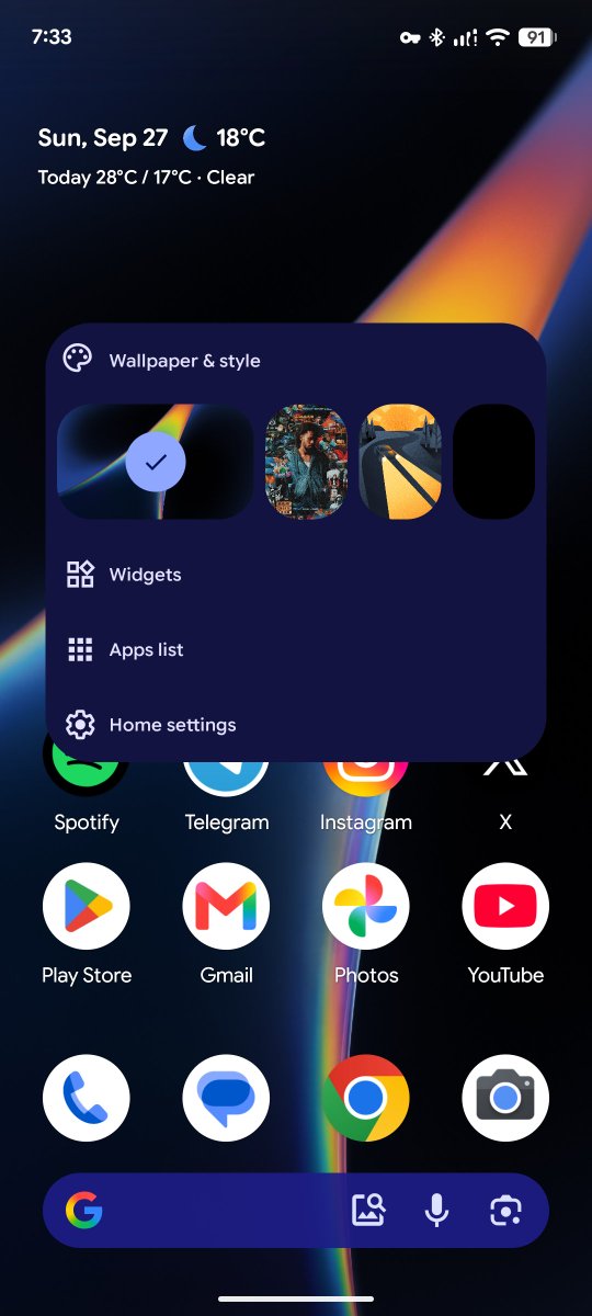 W3HDi's tweet photo. I’m not sure if the missing blur effects in parts of Material 3 Expressive on my Google Pixel 7 are intentional in Android 17 QPR1. Newer Pixels appear to have them. I hope this is addressed in a future update and isn’t a device-specific limitation. https://t.co/KYmUwkgE2P