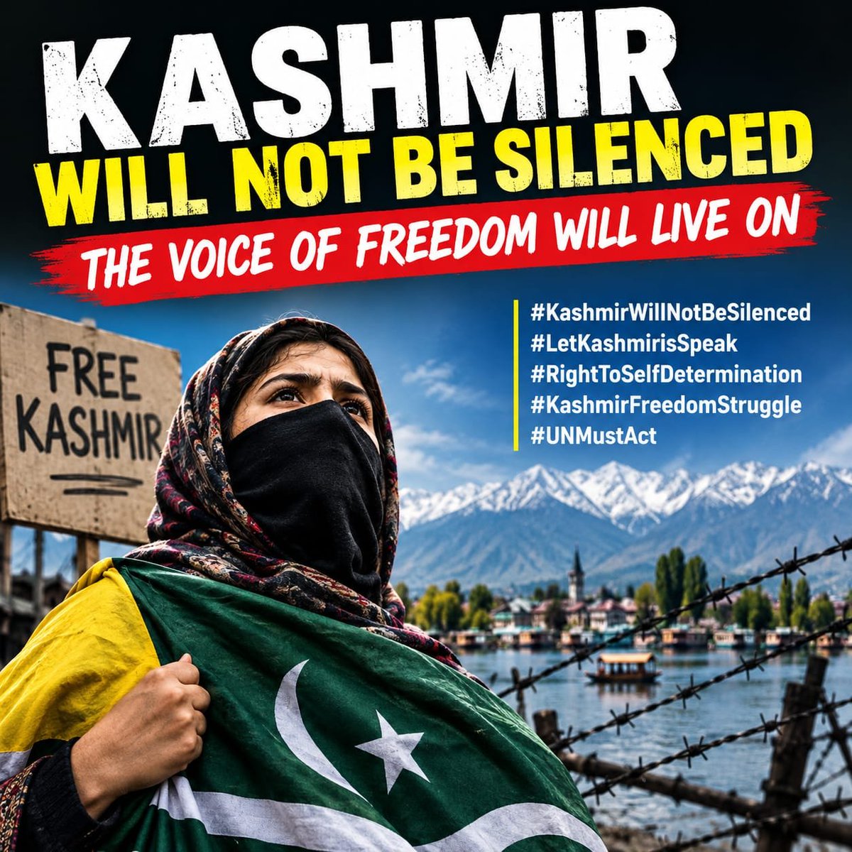 TheVoiceJK's tweet photo. KASHMIR WILL NOT BE SILENCED — THE VOICE OF FREEDOM WILL LIVE ON

#KashmirWillNotBeSilenced #LetKashmirisSpeak #RightToSelfDetermination #KashmirFreedomStruggle #UNMustAct https://t.co/tpSW87uoh0