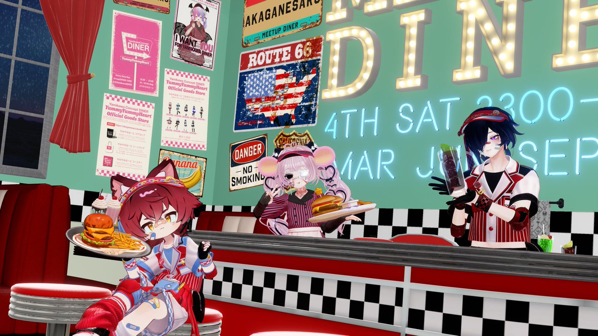 kuremavrc's tweet photo. #ダイナー改変集会 行ってきましたー！
ダイナー衣装に映えるエモいフォトスポットのある素敵なワールドで、可愛いダイナー衣装の方々を見れて最高でしたー！！次回開催は12/26らしいですよ～！🍔🍟 https://t.co/rincRYmUfZ
