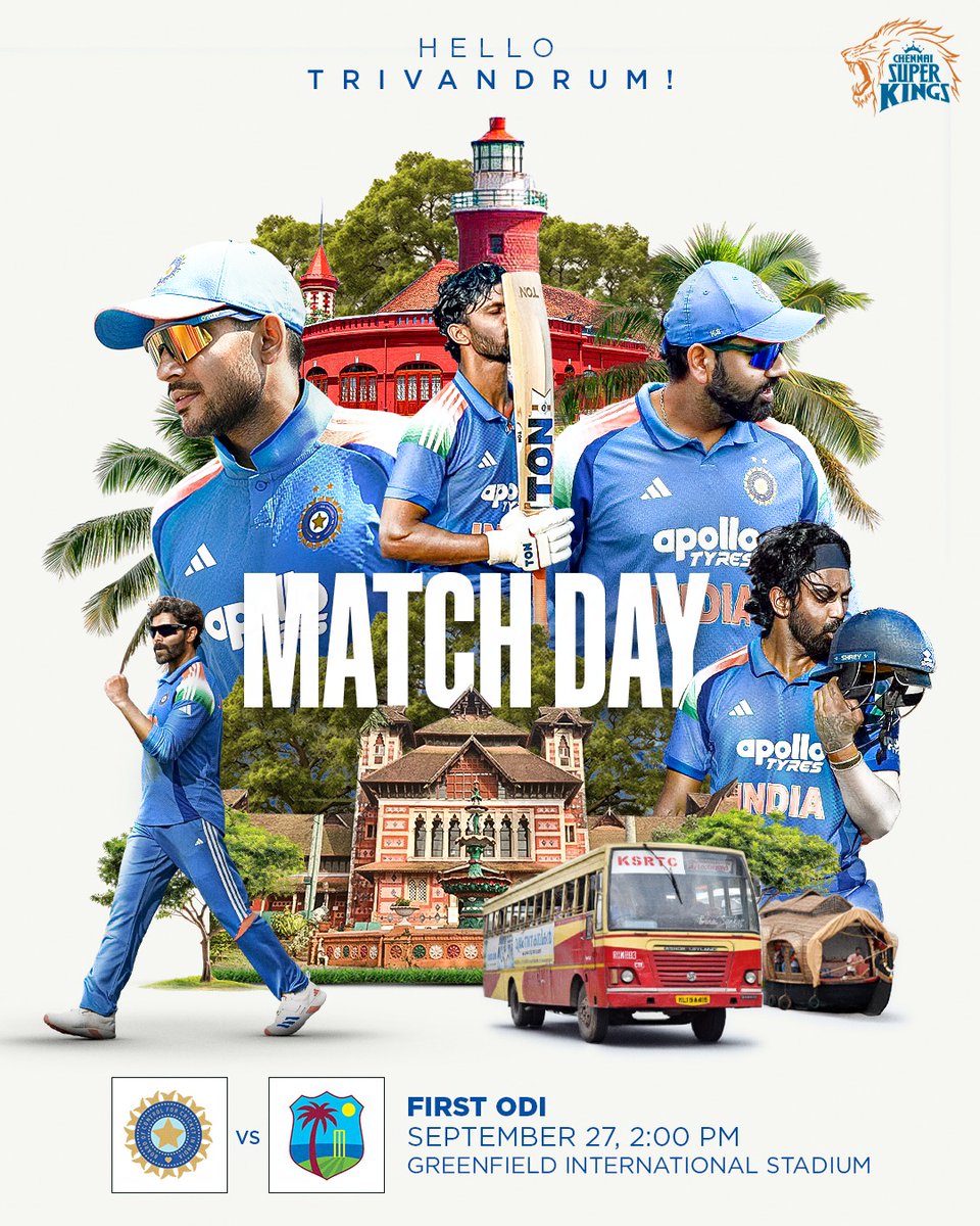 ChennaiIPL's tweet photo. It’s Matchday in Trivandrum! 🥳🇮🇳

Superfans, how excited are you? 💪

#WhistlePodu #INDvWI https://t.co/VdkgVZin7M