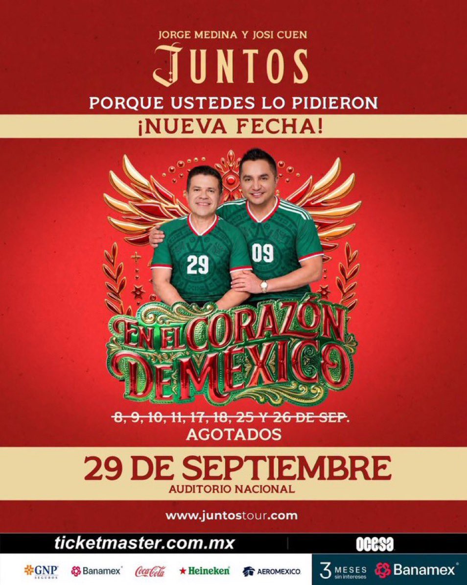 mx_tickets's tweet photo. 🚨JUNTOS - Nueva Fecha
🎟️Boletos ya a la venta
🔗LINK: https://t.co/77BW5pTaRT
#jorgemedina #josicuen #auditorionacional https://t.co/VTnzcte9wt